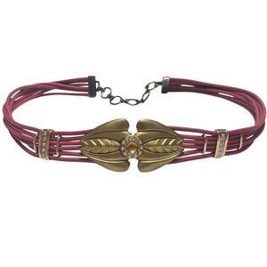 Unique Pink Leather Rope Belt With Gold And Rhinestone Accents And Chain Closure